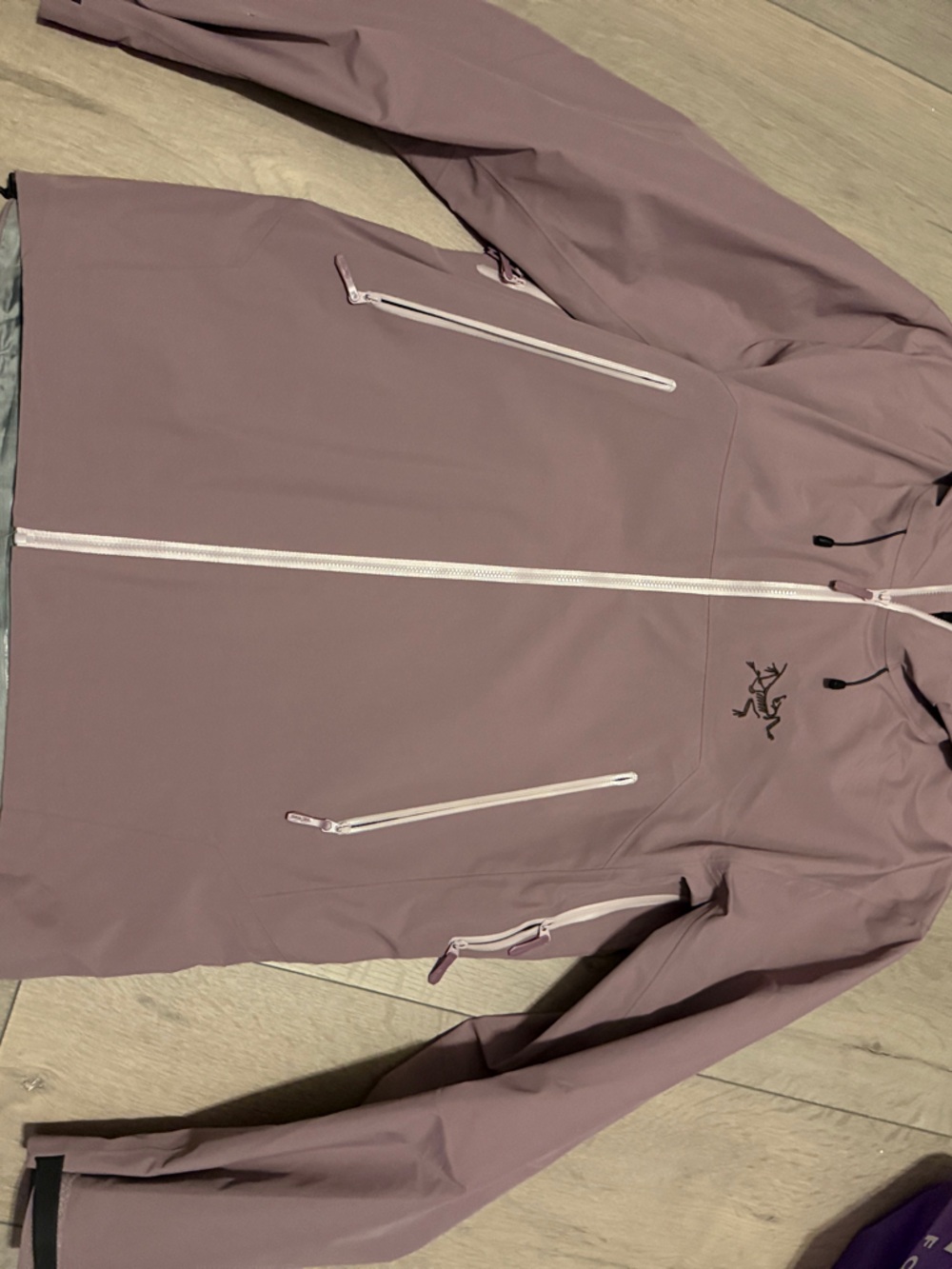 Arc'teryx Hooded Shell Jacket — Mauve with White Zippers